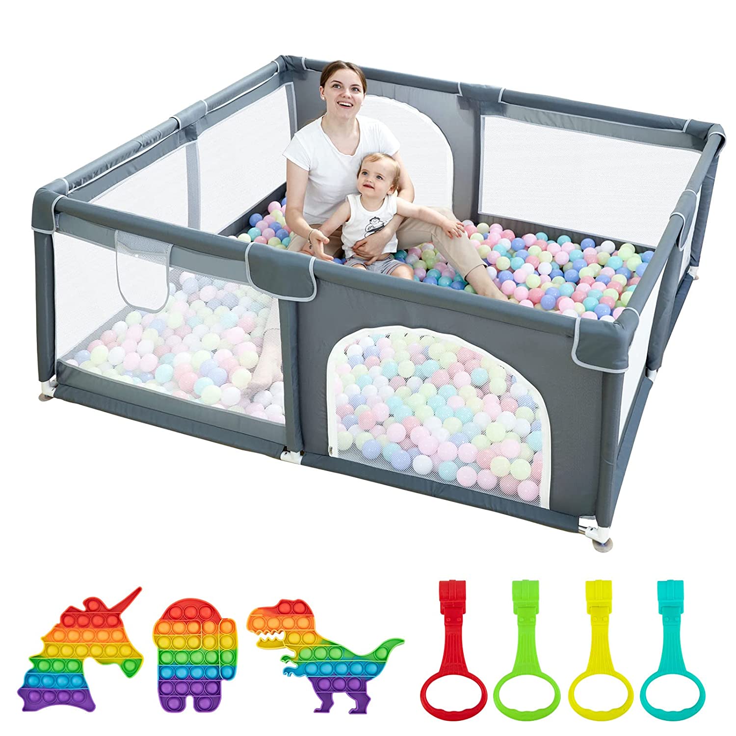 Large Baby Playpen79x71, Extra Large Play Pen For Babies And Toddlers, Play Yard With Gate, Baby Fence With Breathable Mesh, Safety Indoor & Outdoor Activity Center Grey - TryKid