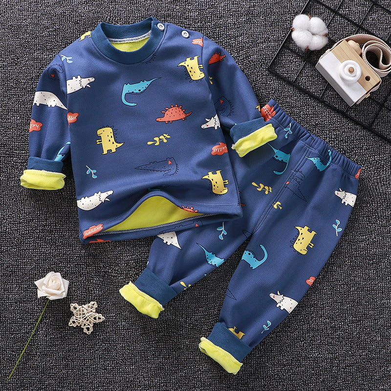 Children's Thermal Underwear Suit Fleece-lined Thickened Boys Girls Autumn Clothing - TryKid
