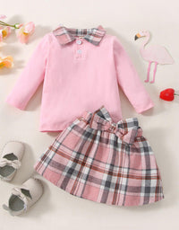 Ins New Children's Clothing Long-sleeved Shirt Plaid Skirt Suit - TryKid
