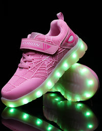 Size 26-37 Kids Led USB Recharge Glowing Shoes Children's Hook Loop - TryKid
