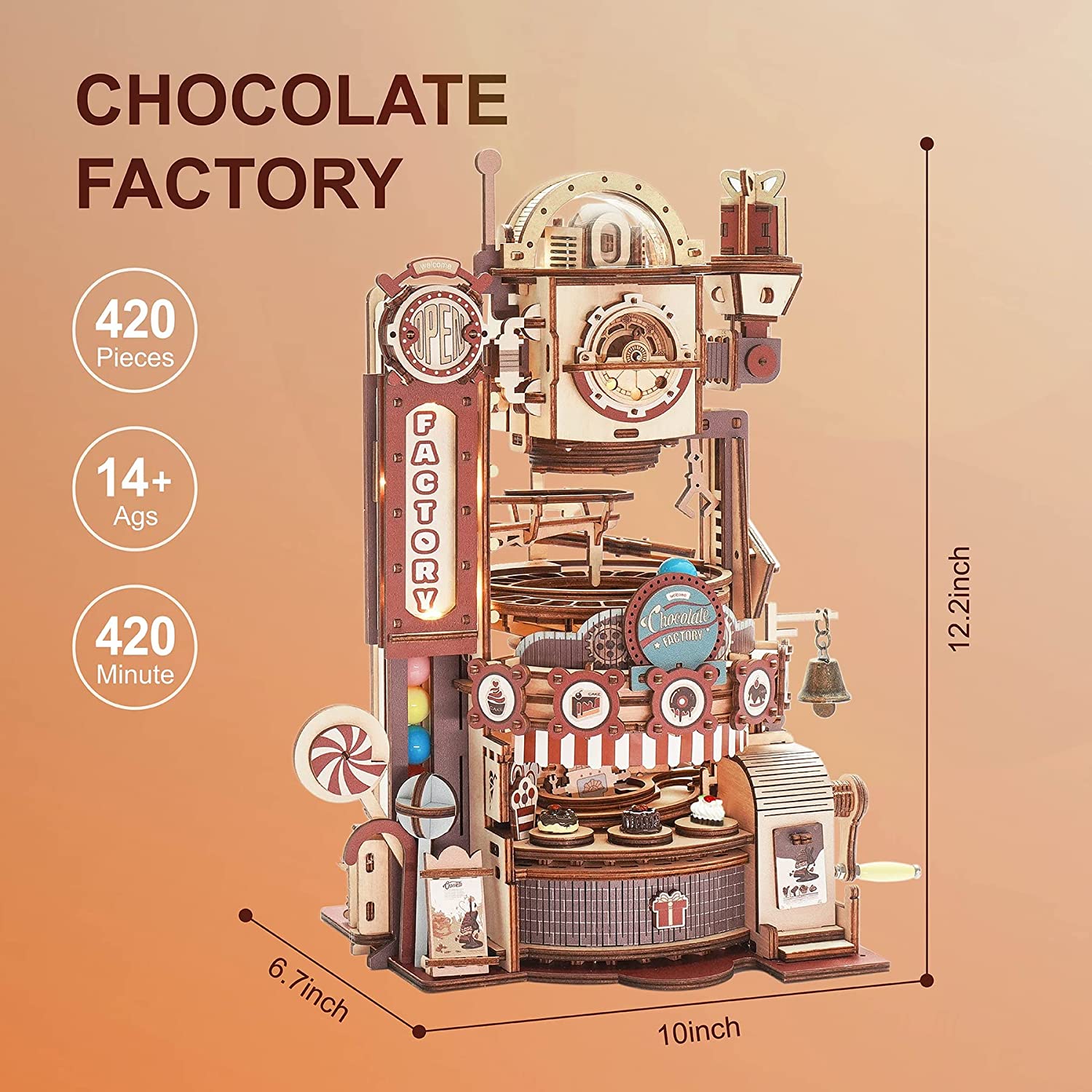 Robotime ROKR Marble Chocolate Factory 3D Wooden Puzzle Games Assembly Model Building Toys For Children Kids Birthday Gift - TryKid