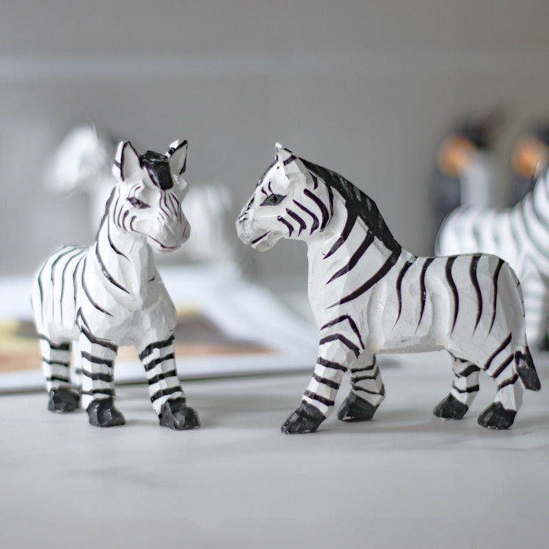 Handmade Wood Carving Black And White Zebra Desktop Props Small Ornaments