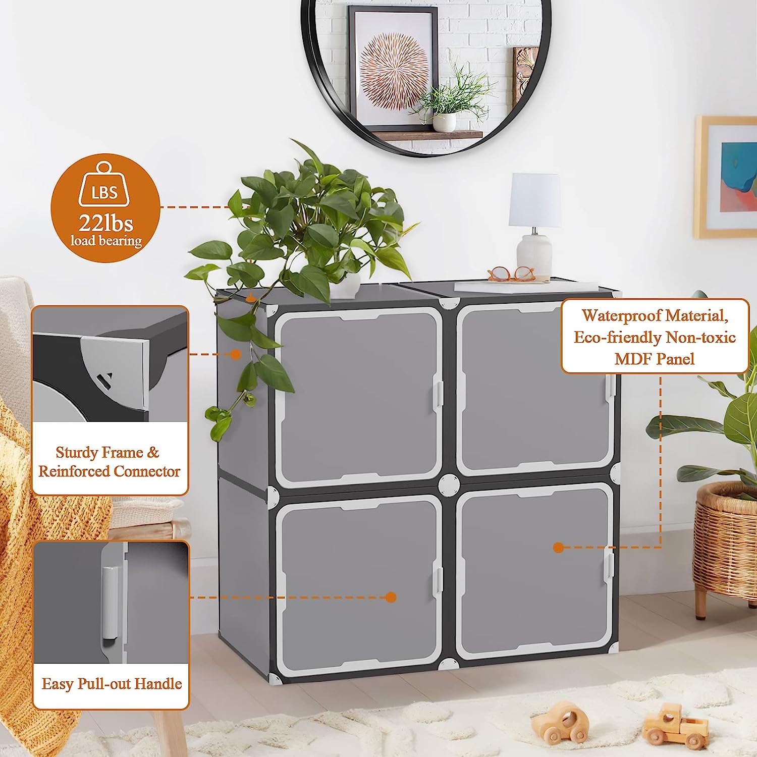 NeuType Cube Storage With Door 4 Cube Storage Racks Multi-functional Storage Cube Storage Racks Closet Storage Racks Bookshelves Toy Storage Cabinets, Dark Gray - TryKid