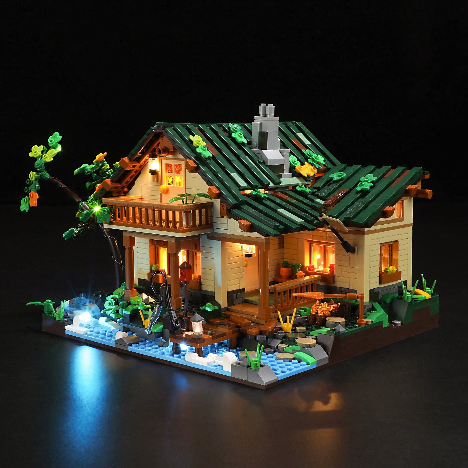 The Lakeside Hut Is Equipped With LED Lighting Puzzle Assembly Building Block Lighting Toys - TryKid