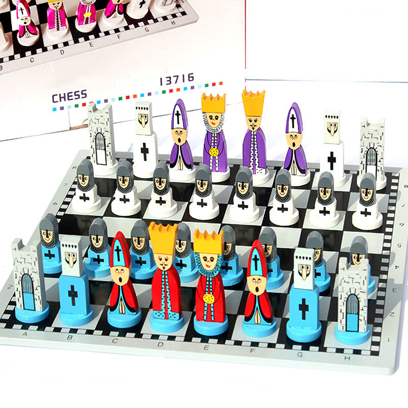 Children's Chess Solid Wooden Doll Puzzle Chess Toy - TryKid