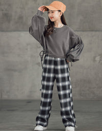 Girls' Suits Western Style Korean Children's Clothing Trendy Plaid Trousers Big Kids - TryKid
