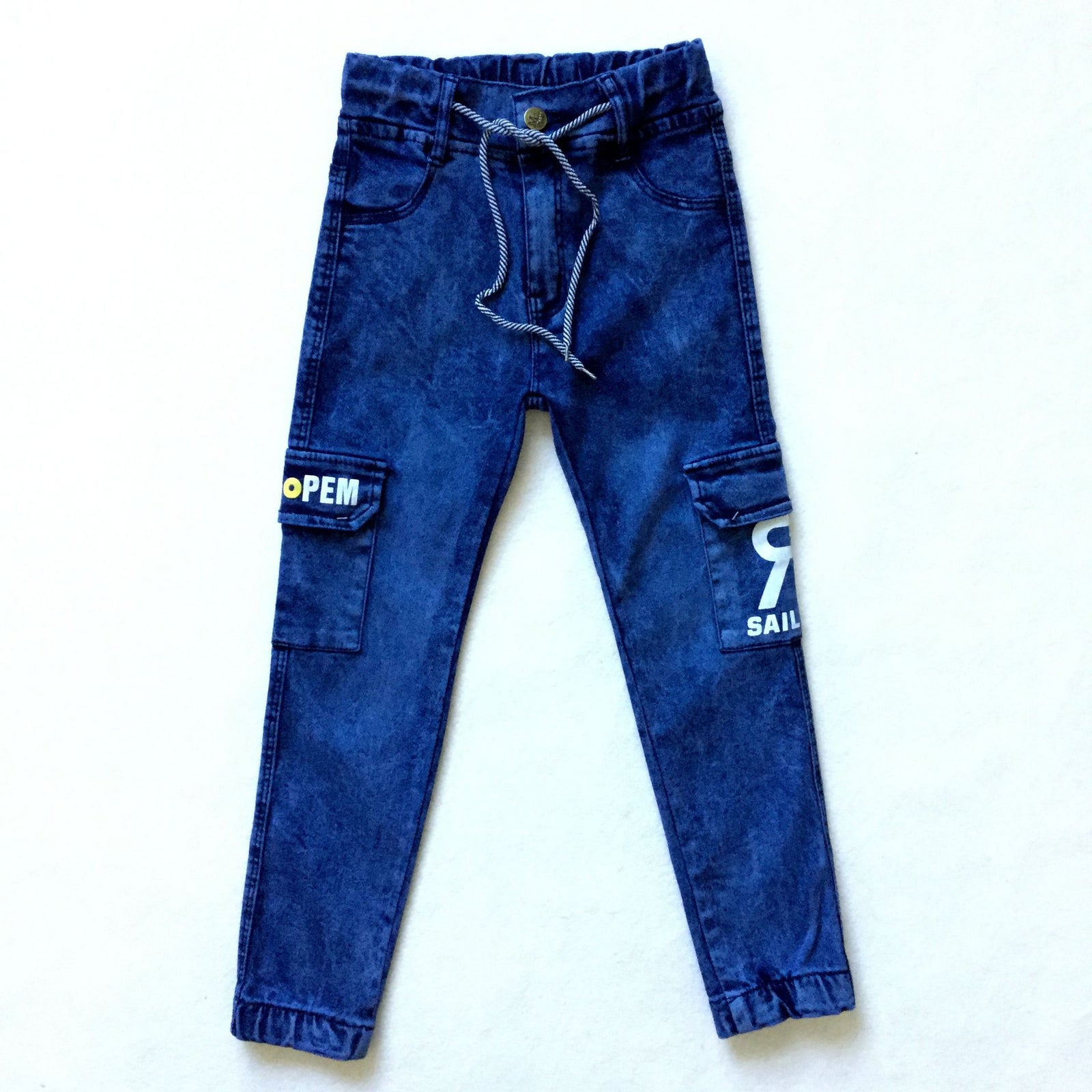 Boys' Monogram Print Multi-pocket Cargo Jeans - TryKid