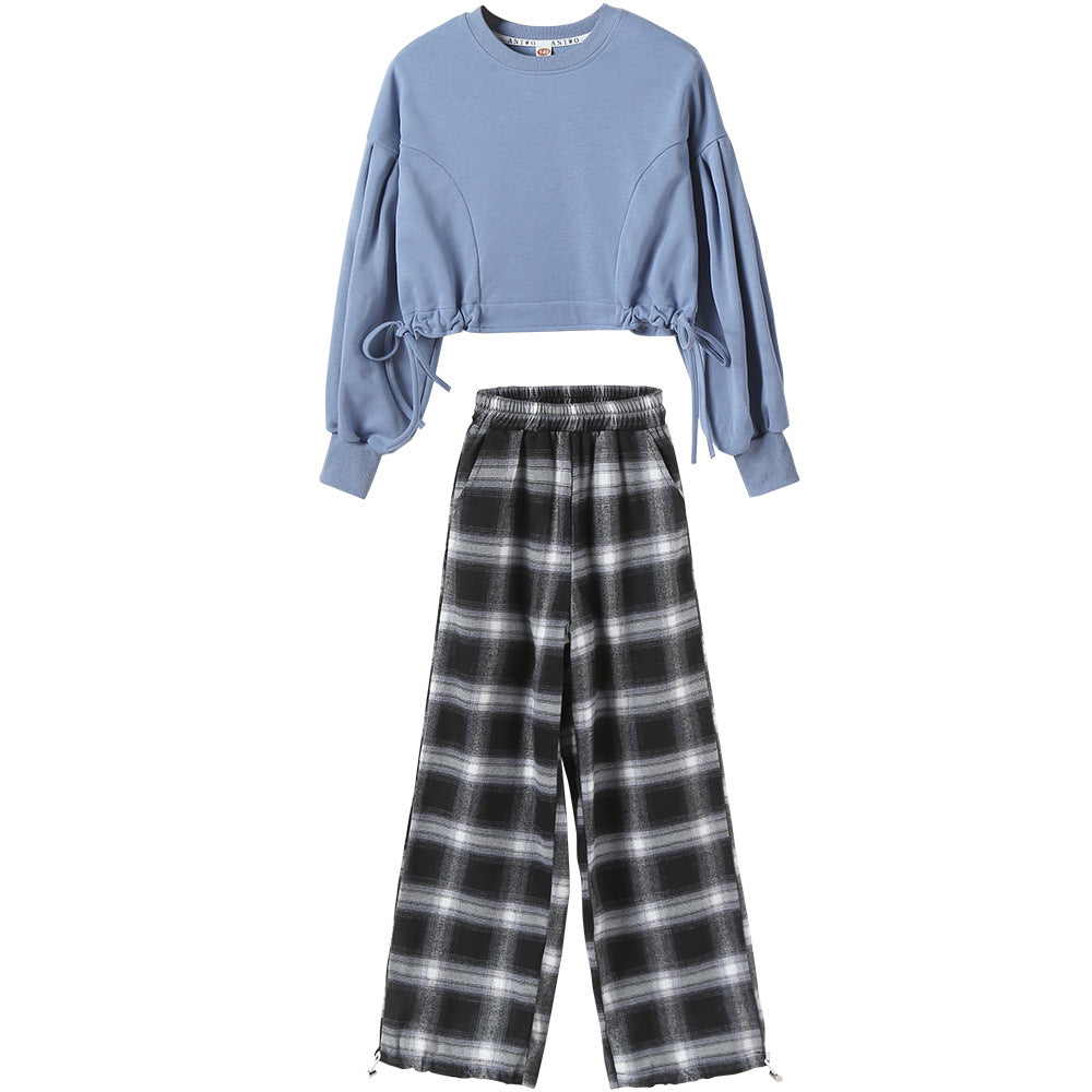 Girls' Suits Western Style Korean Children's Clothing Trendy Plaid Trousers Big Kids - TryKid