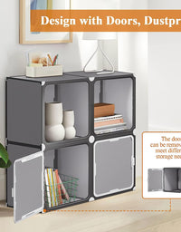 NeuType Cube Storage With Door 4 Cube Storage Racks Multi-functional Storage Cube Storage Racks Closet Storage Racks Bookshelves Toy Storage Cabinets, Dark Gray - TryKid
