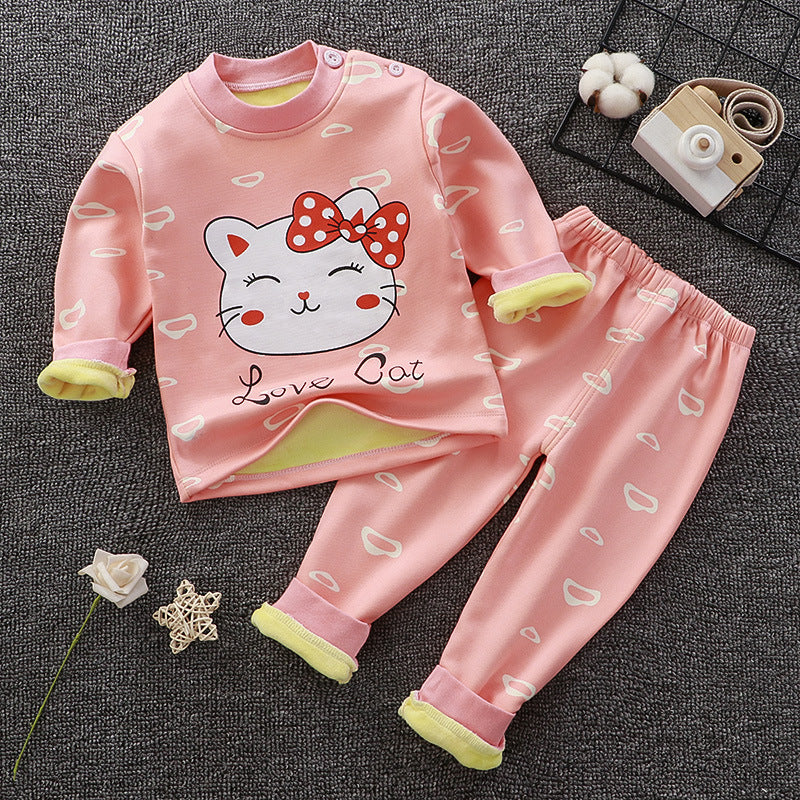 Children's Thermal Underwear Suit Fleece-lined Thickened Boys Girls Autumn Clothing - TryKid