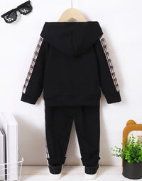 Children's Fashion Plaid Long-sleeved Hoodie Top Printed Checks Sweatpants Suit
