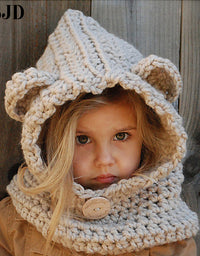 Girls Hats Handmade Kids Winter Hats Wrap Bear Scarf Caps Cute Autumn Children Cartoon Bear Knitted Hats - TryKid
