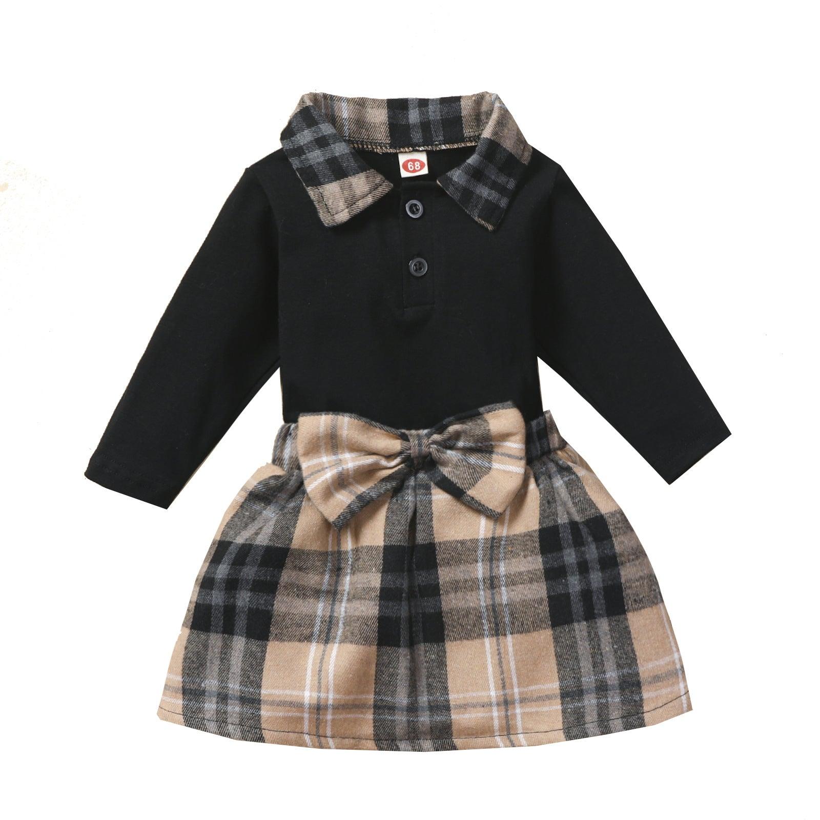 Ins New Children's Clothing Long-sleeved Shirt Plaid Skirt Suit - TryKid
