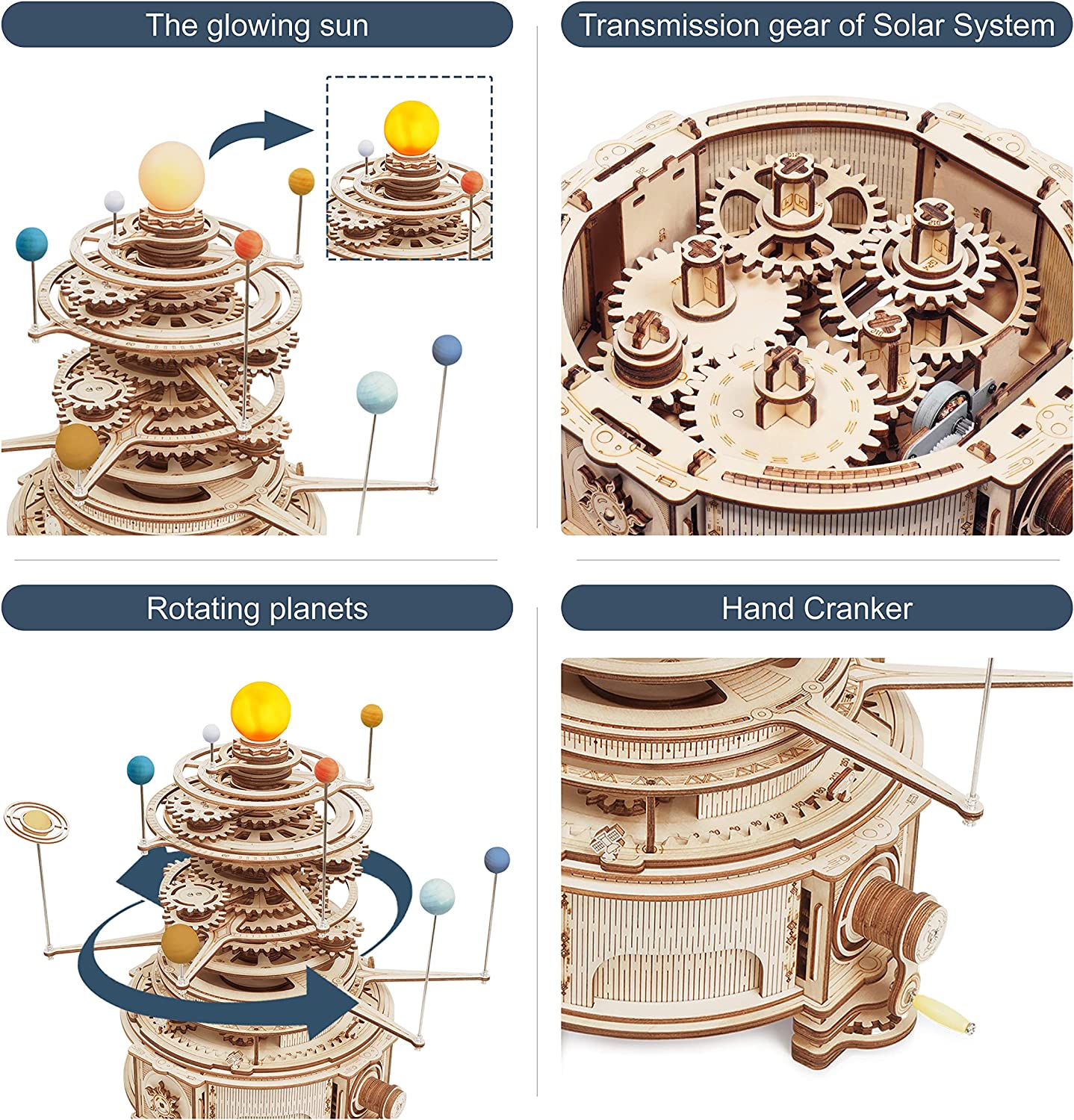 Robotime ROKR 316PCS Rotatable Mechanical Orrery 3D Wooden Puzzle Games Assemble Model Building Kits Toys Gift For Children Boys - TryKid