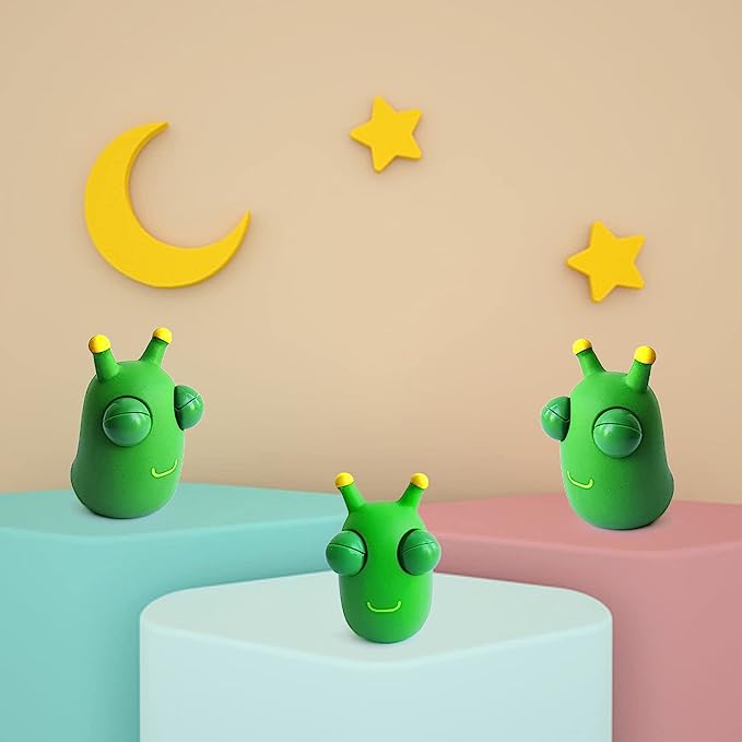 12PCS Funny Grass Worm Pinch Toy, Green Eye Bouncing Worm Squeeze Toy, Novelty Fun Squeeze Stress Relief Toys For Adults Kids Gift Cool Gadgets - TryKid