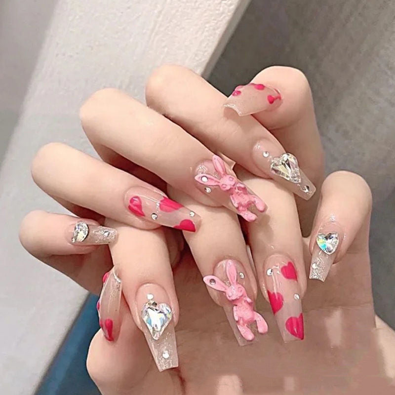Long Handmade Detachable Wear Nail Tips - Ballet Style Fake Nail Patch, Finished Nail Product