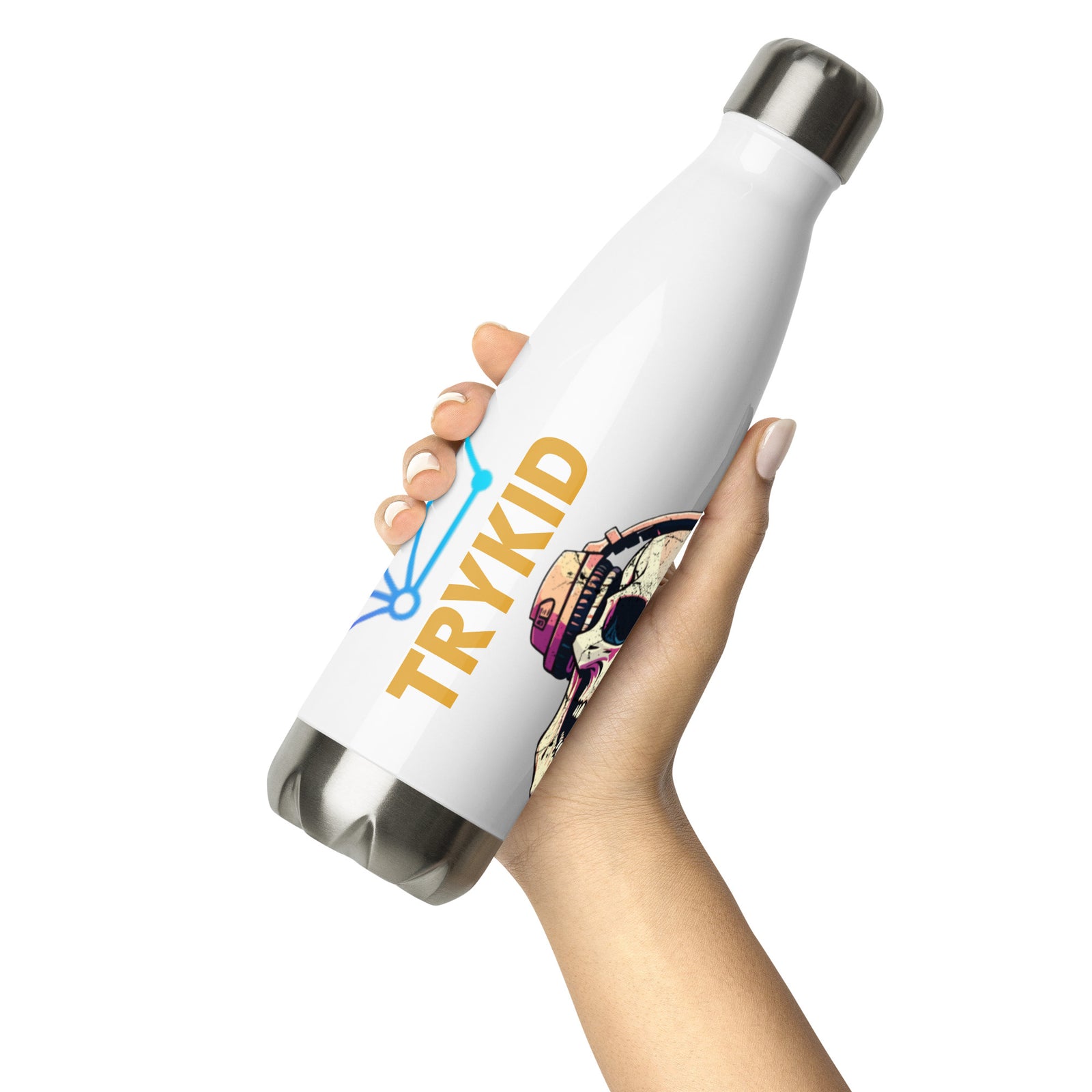 Stainless steel water bottle with skull and chemistry puzzle and TRYKID log trending and stylish